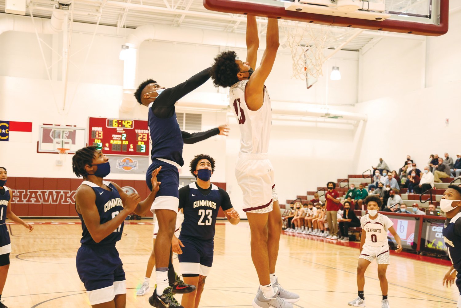 Seaforth sophomore Jarin Stevenson dunks the ball in the Hawks' 87-62 loss to the Cummings Cavaliers on Dec. 14.